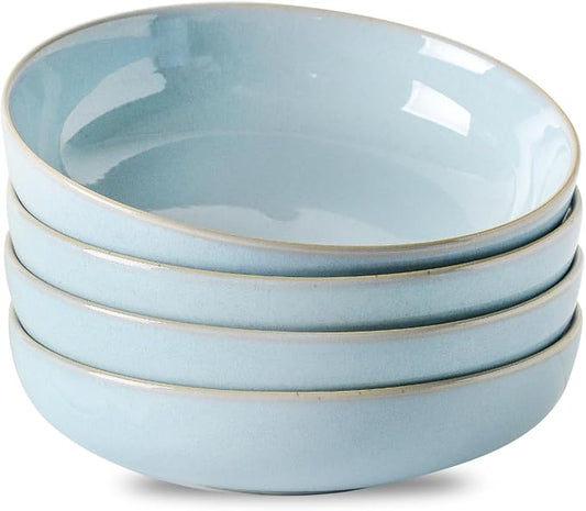 Ceramic Patsa Bowls, 34 oz Salad bowl Set of 4, Stoneware Serving Bowl for Eating, Salad, Rice, Cereal, Kitchen, Serving, Plate Bowls Set, Microwave & Dishwasher Safe, Skyblue