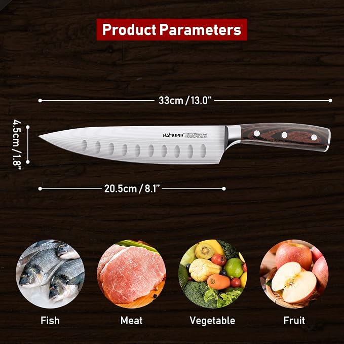8 Inch Professional Chef Knife High Carbon Stainless Steel Ultra Sharp Kitchen Knife with Ergonomic Wooden Handle Packed by Gift Box