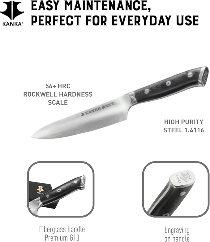 KANKA 5 Inch Utility Kitchen Knife – German Stainless Steel Professional Cutlery with Premium Fiberglass Handle, Razor Sharp Blade for Cutting, Slicing, Carving, Peeling, Fruit & Meat
