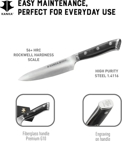 KANKA 5 Inch Utility Kitchen Knife – German Stainless Steel Professional Cutlery with Premium Fiberglass Handle, Razor Sharp Blade for Cutting, Slicing, Carving, Peeling, Fruit & Meat