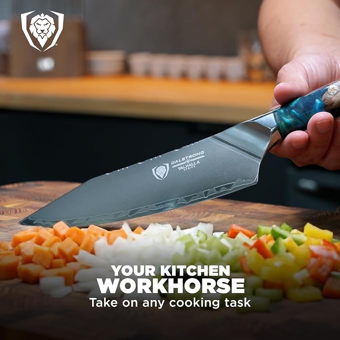 Dalstrong Chef Knife - 8 inch - Valhalla Series - Premium 9CR18MOV HC Steel - Celestial Resin & Wood Handle - Razor Sharp - Kitchen Cooking Chef's Knife - Leather Sheath