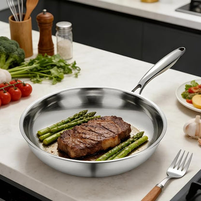 SuperCook Stainless Steel 12 Inch Tri-Ply Frying Pan, Large Frying Pan, Stainless Steel Skillets, Non-Toxic, Multiclad, Induction Oven Compatible, Dishwasher Safe