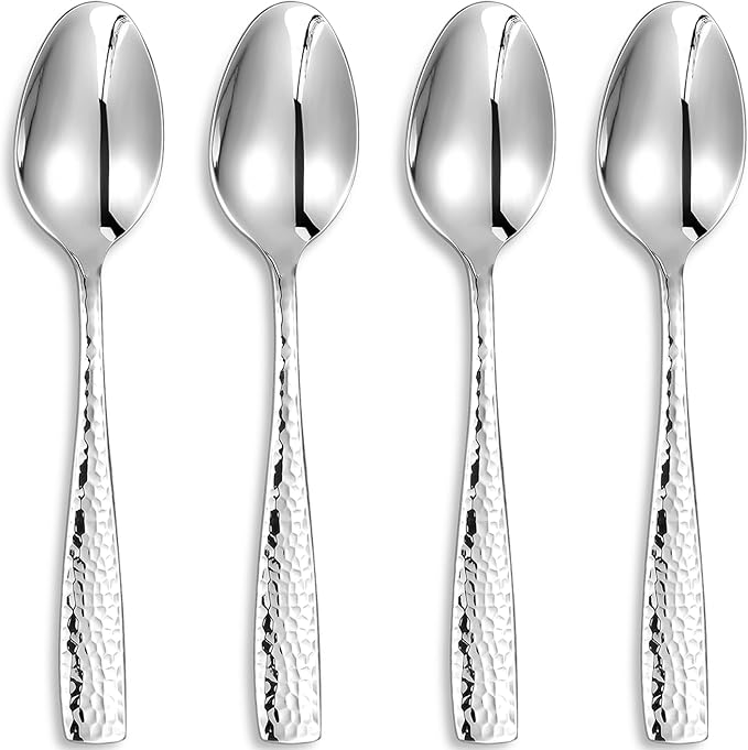 KEAWELL Premium 4-Piece Louis Hammered Spoons Set, 18/10 Stainless Steel, Set of 4, Fine Spoon Set with Squared Edge, Dishwasher Safe (7.6" Dinner Spoon)