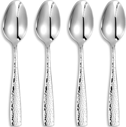 KEAWELL Premium 4-Piece Louis Hammered Spoons Set, 18/10 Stainless Steel, Set of 4, Fine Spoon Set with Squared Edge, Dishwasher Safe (7.6" Dinner Spoon)