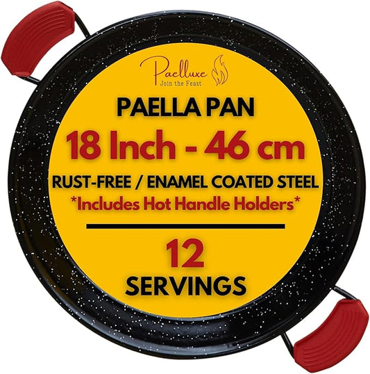 Paelluxe Paella Pan – Enamelled, No-Rust Steel Skillet – Perfect for Propane & Gas Burners – Indoor & Outdoor Cooking Cacerola Paellera Sarten – 18 Inch, for 12 Servings