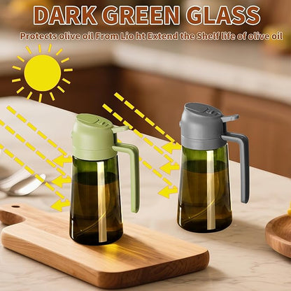SWEET VIEW Olive Oil Dispenser and Oil Sprayer – 16oz/470ml Glass Light-Proof Oil Pourer for Kitchen Air Fryer, Cooking, Salad, and BBQ, with Stickers