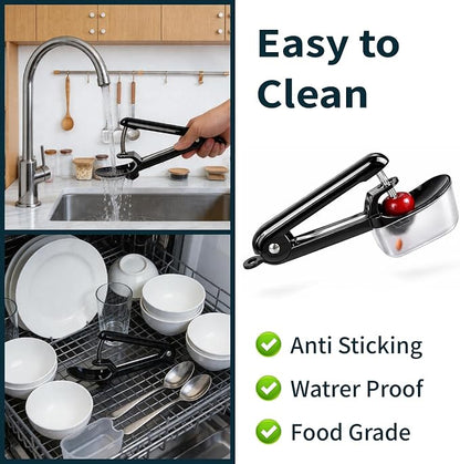 Cherry Pitter with Container, Stainless Steel Single Cherry Pitter Tool with Pit Collector Box, Portable Handheld Cherry Pitter for Baking, Mess-Free Pit Remover for Cherries, Kitchen Gadget (Black)