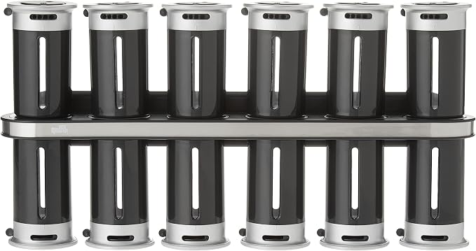 Zevro Zero Gravity Wall-Mount Magnetic Spice Rack, Black/Silver - Set of 12