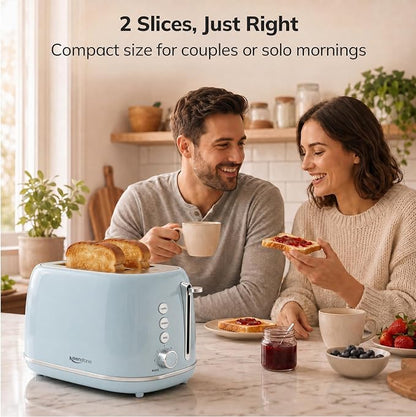 Retro 2 Slice Stainless Steel Toaster with 6 Bread Shade Settings, Bagel, Cancel, Defrost Function, Extra Wide Slot, Removable Crumb Tray, Blue