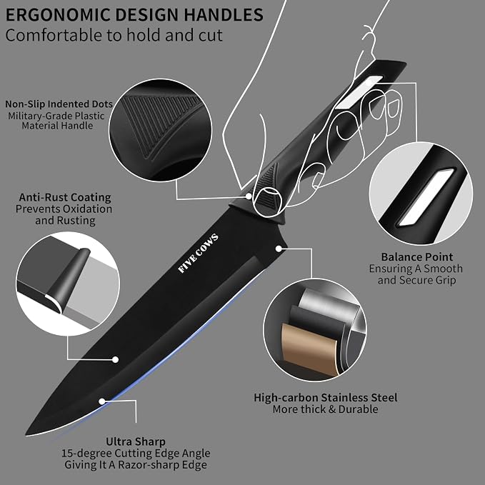 Premium 12-Piece Kitchen Knives Set with Universal Knife Block | Ultra Sharp Chef Knife, High Carbon Stainless Steel, Anti-Rust Non-Stick, Ergonomic Non-Slip Handle, Dishwasher Safe
