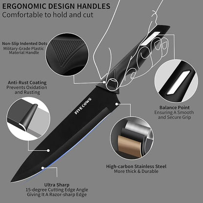 Premium 12-Piece Kitchen Knives Set with Universal Knife Block | Ultra Sharp Chef Knife, High Carbon Stainless Steel, Anti-Rust Non-Stick, Ergonomic Non-Slip Handle, Dishwasher Safe