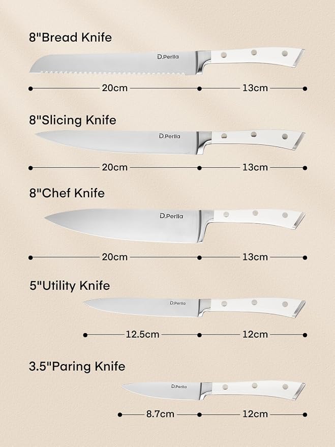 D.Perlla Knife Set with Wooden Block 6 Pieces Kitchen Knife Set, Knife Block Set with High Carbon German Stainless Steel, Sharp Knife Set with Wood Block
