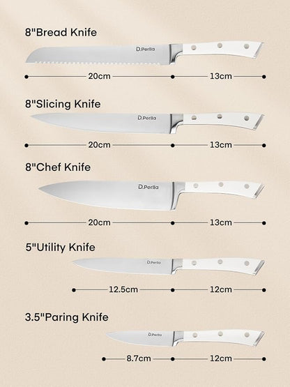 D.Perlla Knife Set with Wooden Block 6 Pieces Kitchen Knife Set, Knife Block Set with High Carbon German Stainless Steel, Sharp Knife Set with Wood Block