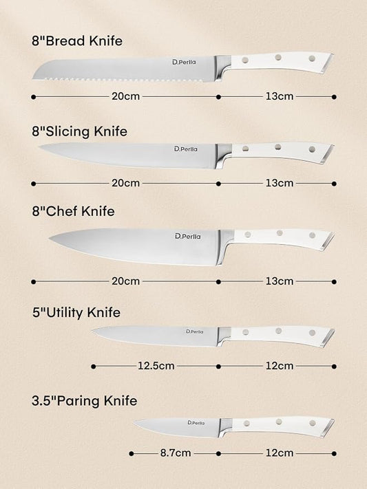 D.Perlla Knife Set with Wooden Block 6 Pieces Kitchen Knife Set, Knife Block Set with High Carbon German Stainless Steel, Sharp Knife Set with Wood Block