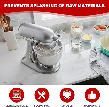Pouring Shield for KitchenAid 4.5-5QT Mixer Bowl(Stainless Steel, Glass, Ceramic) - Secure Fit Splash Guard for KitchenAid Tilt-Head Stand Mixers and Dishwasher Safe