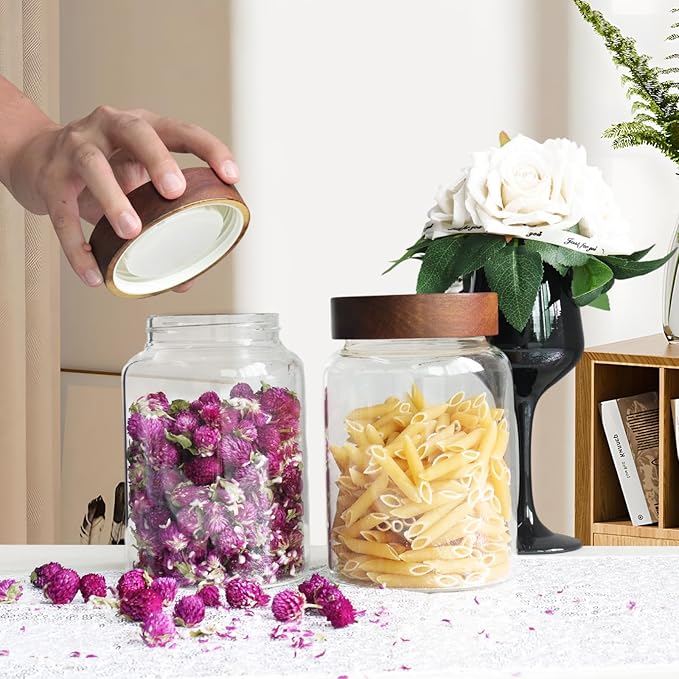 40 oz Glass Jars with Airtight Lid Spice Herb Jar Glass Coffee Ground Canister Clear Food Storage Jar for Sugar Cookies Tea Bean Spice Bath Salts (1200ml/40oz-2pack-A)