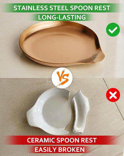 VanlonPro Stainless Steel Spoon Rest, Spatula Ladle Holder, Stainless Steel Utensil Spoon Rest Holder, Brushed Finish, Dishwasher Safe 5.9 x 5.1 Inch (Round Rose Gold 1PC)