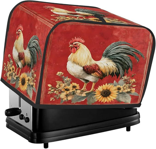 2 Slice Red Farm Rooster Toaster Cover Waterproof Dust Fingerprint Bread Machine Cover Washable Kitchen Appliance Protector For Home Kitchen Bakeware Table Decor Women Gifts