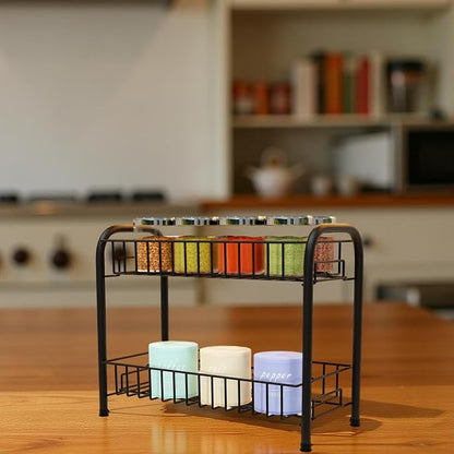 2-Tier Metal Home/Kitchen Countertop Spice Rack Organizer, Storage Shelf for Jars, Condiments, Utensils, Multipurpose Stand for Pantry, Cabinet, Kitchen Essentials