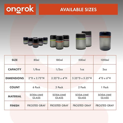 ONGROK Glass Storage Jar, 500ml, 2 Pack, UV Herb/Spice Jar with Child Resistant Lid, Color-Coded Glass Containers Air Proof to Preserve Smell and Aroma, Perfect Size to Store in a Drawer or Cupboard