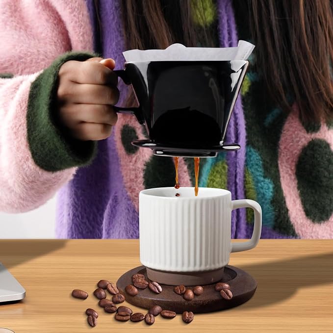 hailanbao Handmade Pour Over Ceramic Coffee Dripper - Authentic Brewing Experience for Camping, Office, and Home (Black)