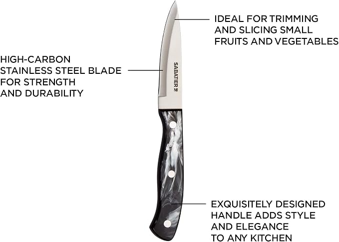 Sabatier Triple Riveted Paring Knife, 3.5-Inch, High-Carbon Stainless Steel, Razor-Sharp Kitchen Knife to Cut Fruit, Vegetables and more, Black