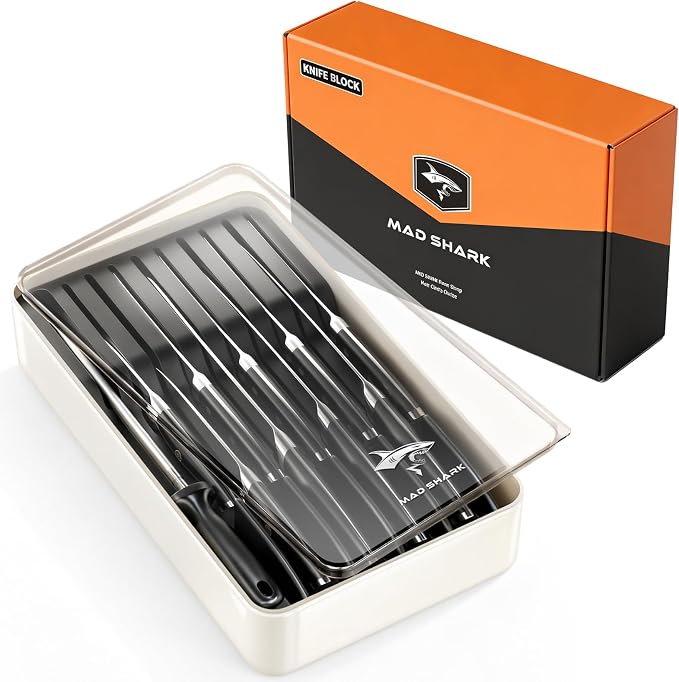 MAD SHARK 11-Piece Kitchen Knife Block Set with Sharpener Rod, Professional German High-Carbon Steel Chef Set,15° Ultra-Sharp Edge,Full-Tang Handle,Valentine Gift for husband Wife Friends