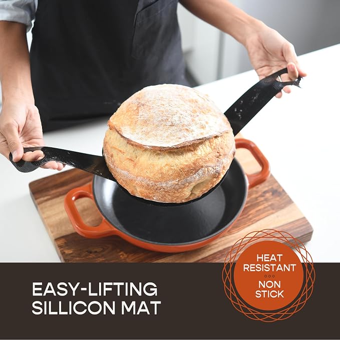 Krustic Enameled Cast Iron Dutch Oven for Sourdough Bread Baking | 6 Quart Pot with Lid | 10 Inch Ceramic Enamel Thick Coated Cookware Set with Non Stick Silicone Baking Mat for Cooking | 6 Qt |