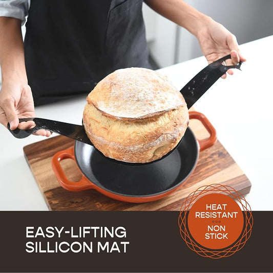 Krustic Enameled Cast Iron Dutch Oven for Sourdough Bread Baking | 6 Quart Pot with Lid | 10 Inch Ceramic Enamel Thick Coated Cookware Set with Non Stick Silicone Baking Mat for Cooking | 6 Qt |