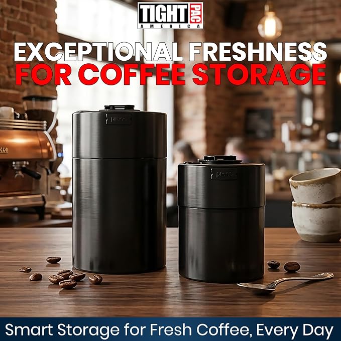 COFFEEVAC Pump It Out Airtight Coffee Container – Vacuum Storage Container for Ground Coffee Beans – Patented Vacuum Seal with Degassing Valve, 1/2 lb, Black