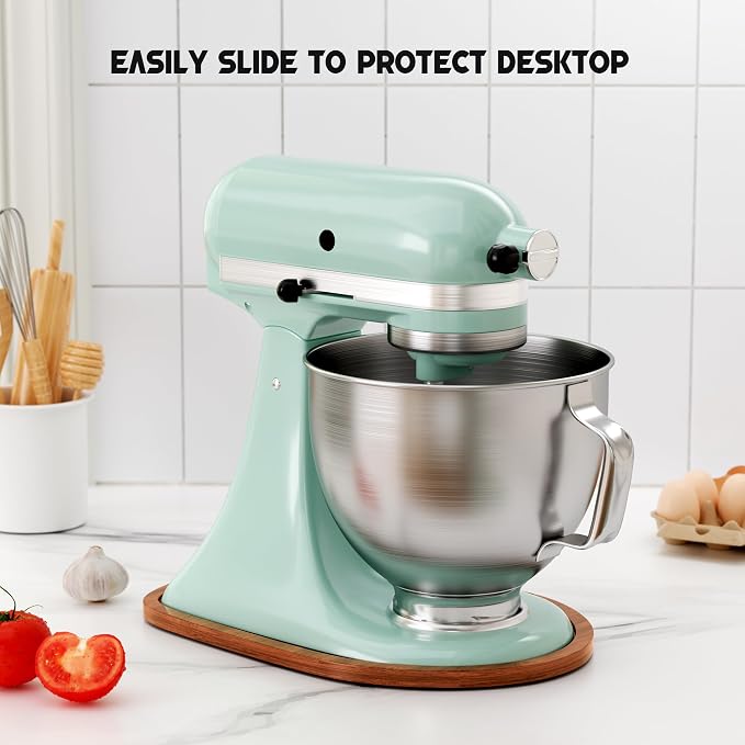 ENVTEK Mixer Slider Mat, Pine Wood Sliding Tray for KitchenAid 4.5 & 5 Qt Stand Mixers, Anti-Slip Moving Mat & Countertop Protector, Kitchen Accessories and Attachments for Artisan Series