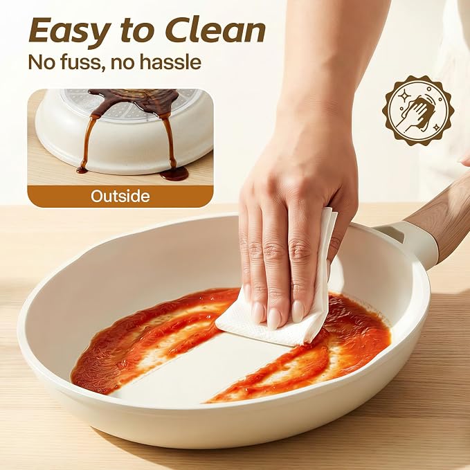 UESLUCK 10 Inch Creamic Non Stick Frying Pan With Lid- Large Creamic Skillet With lid, Omlet Pan Non Stick With Cool-Touch Handle, PFAS & PTFE Free, Compatible with All Stovetops
