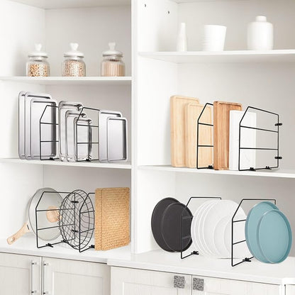 Blulu 4 Pcs Baking Sheet Organizer 12" x 20" Tray Dividers for Cabinets Kitchen Cabinet Dividers Vertical for Baking Sheets Chrome Pan Rack Storage Wires for Kitchen Cupboards(Black)