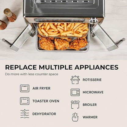 Emeril Lagasse Extra Large French Door Air Fryer Toaster Oven Combo, 24 Cooking Functions and Digital Controls, 7 Accessories Included, Stainless Steel Finish, 26QT Capacity