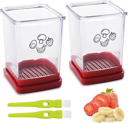 2 Pcs Strawberry Slicer | Fruit Slicer Cup, Strawberry Cutter with Push Plate, Speed Fruit Cutter for Banana Grape Egg, Must Have Kitchen Gadget (Red)