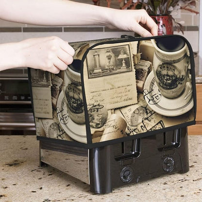 Vintage Coffee 2 Slice Toaster Cover Wide Slot Dustproof Bread Maker Cover Fingerprint Protection Kitchen Appliance Cover Toaster Bag