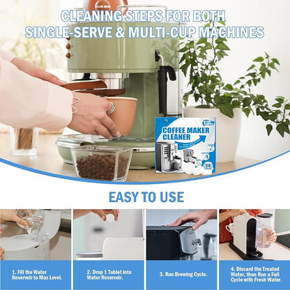 24-Pack Coffee Machine Cleaner Descaler Tablets, Descaling & Deep Cleaning Tabs for Coffee Pot & Coffe Machine, Effective Limescale Remover for Home, Office Use