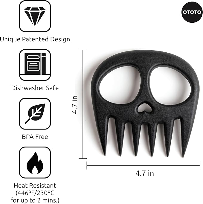 OTOTO New Meat Muncher Meat Claws - Meat Shredder Claws, BBQ Accessories, Grilling Gifts for Men, Halloween Goth Accessories, Spooky Skull Shredder for Goth Kitchen, Heat Resistant Claws (Black)