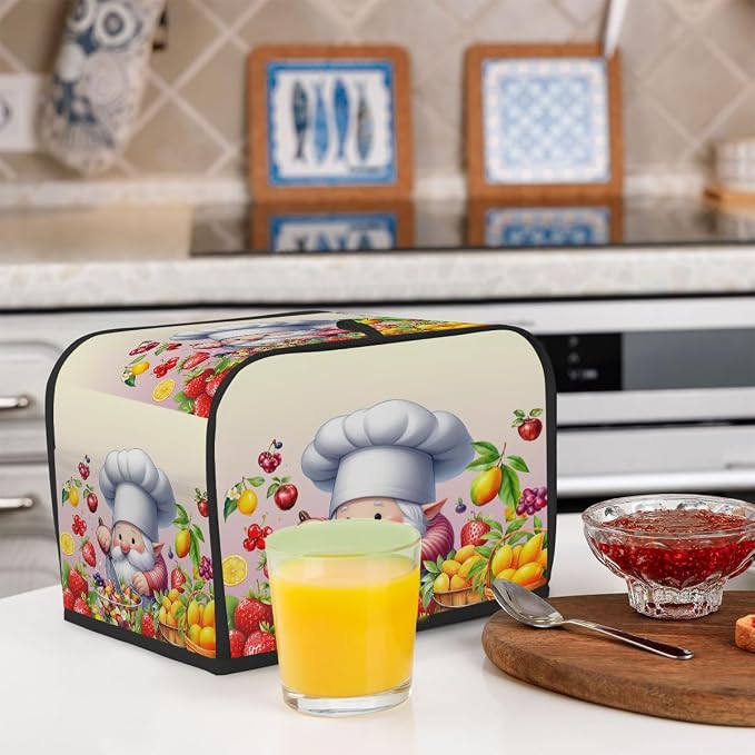 Cute Gnome Toaster Cover 2 Slice Wide Slot Washable Toaster Covers | Fruits Art Dust and Fingerprint Protection Bread Maker Covers for Kitchen Accessories Decor Bakeware Women Gift