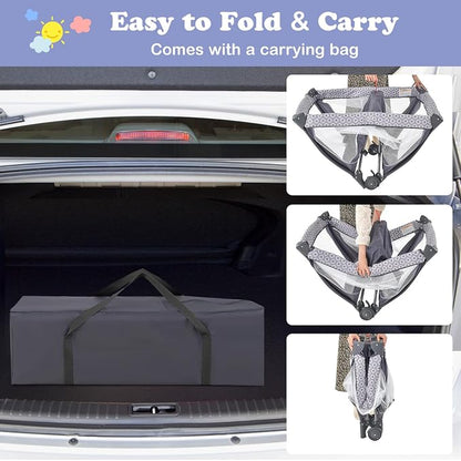 INFANS 3 in 1 Pack and Play, Portable Travel Baby Bassinet with Detachable Mattress, Changing Table, Foldable Playpen with Carry Bag, 2 Wheels (Classic)