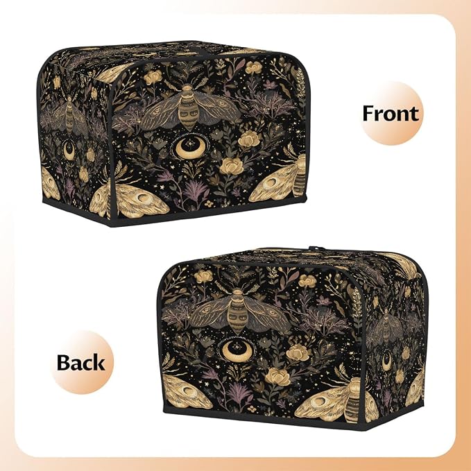 2 Slice Golden Moth Art Toaster Cover Waterproof Dust Fingerprint Bread Machine Cover Washable Kitchen Appliance Protector For Home Kitchen Bakeware Table Decor Women Gifts