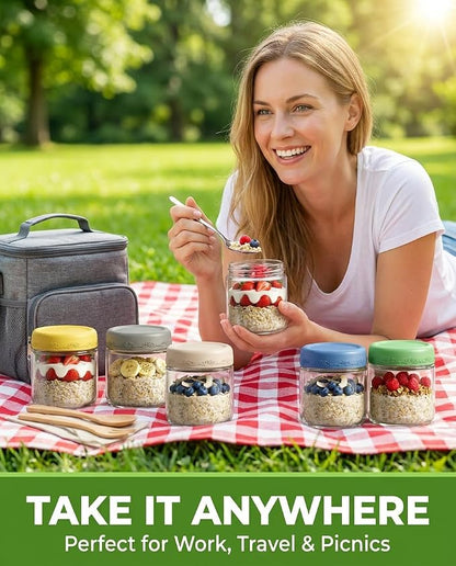 10 oz 4Pack Glass Overnight Oats Jars Containers with Airtight Leakproof Lids, Reusable Mason Jars for Meal Prep, Yogurt Parfaits, Smoothies, Salads & Healthy Breakfasts (10 OZ-4-2)