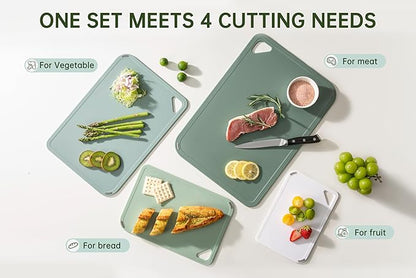 THETCHRY Plastic Cutting Board Set of 4, Extra Large Cutting Board for Kitchen with Non-Slip, Large -Small Chopping Board for Cooking, Bpa Free, with Grip Handle,Green