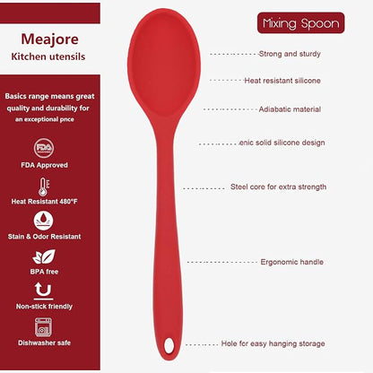 2 Pcs Silicone Spoons for Cooking Heat Resistant, Hygienic Design Cooking Utensi Mixing Spoons for Kitchen Cooking Baking Stirring Mixing Tools (Red)