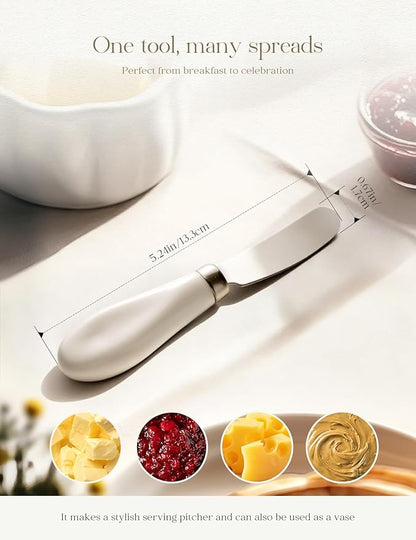 AISBUGUR 4 Pack Butter Knife Butter Spreader Knife, Stainless Steel Butter Knives with White Porcelain Handle, Cheese Butter Spreader Knives for Kitchen