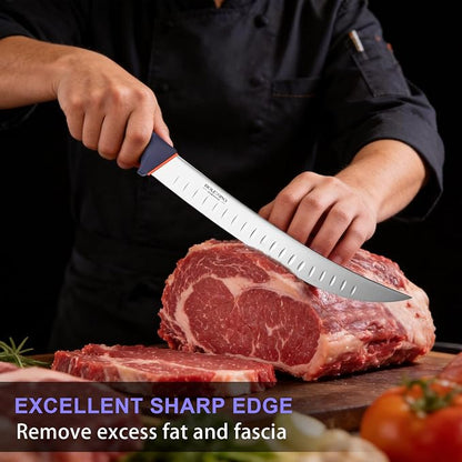 12 Inch Brisket Slicing Knife,Carving Knifewith Granton Edge, X50CrMoV15 Stainless Steel Butcher Knife with Ergonomic Non-Slip Handle for Meat Cutting, BBQ & Turkey