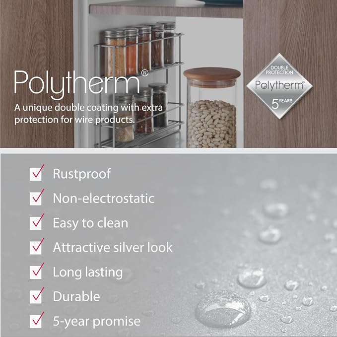 Metaltex in & Out Sliding Spice Rack – Kitchen Storage Rack for Seasonings and Condiments - Polytherm Metallic, 28 x 22 x 6 Centimeters