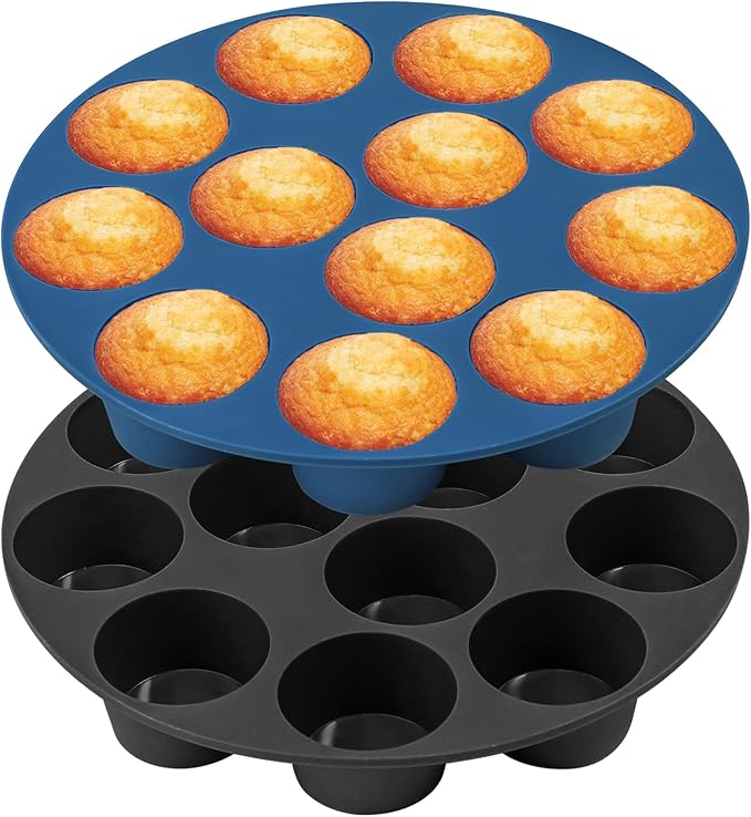 Webake Silicone Air Fryer Muffin Pan for Baking Egg Bites Silicone Mold, Nonstick 1.8 Inch Mini Muffin Tin BPA Free Set of 2