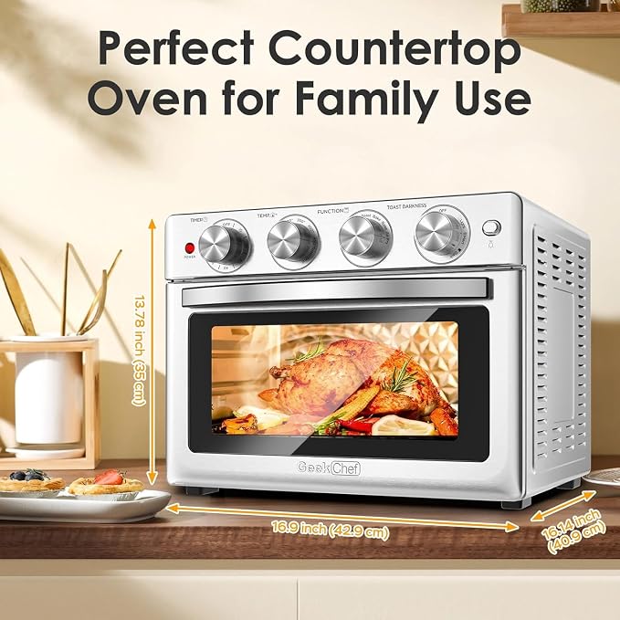 Geek Chef 26 QT Air Fryer Oven, Big Air Fryer, Toast Oven with Bake, Roast, Pizza, Easy to Use & Clean, Stainless Steel
