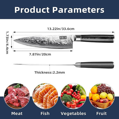 MDHAND Chef Knife 8 Inch, Professional Kitchen Knife, VG10 Steel Japanese Knife with Ergonomic Pakkawood Handle, Ultra Sharp Cooking Knives for Home Kitchen, Gifts for Men and Women